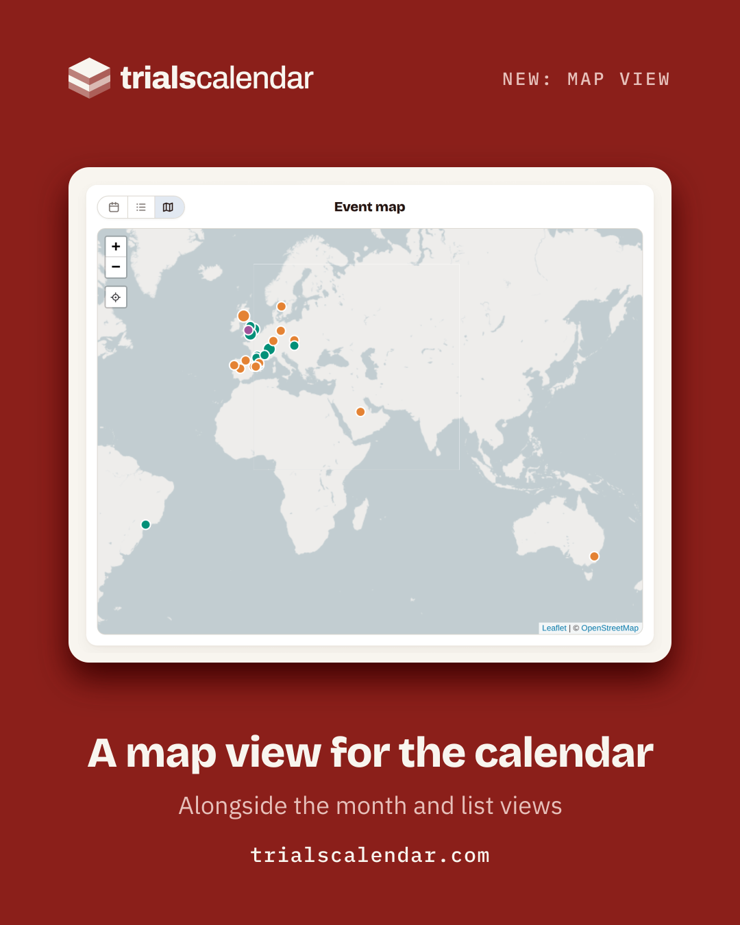 A map view for the calendar, shown on Trials Calendar